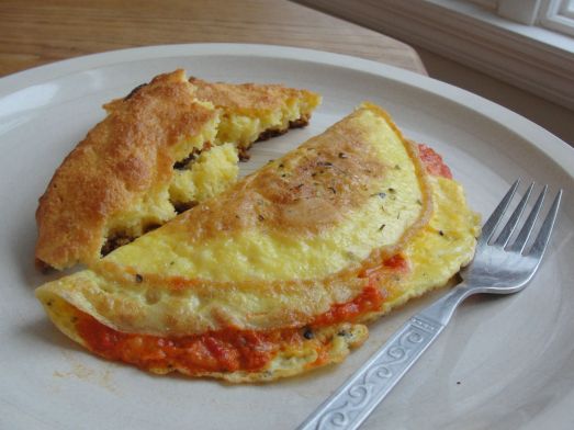 A Sharp Cheddar and Kyopolou Omelette with Cornbread