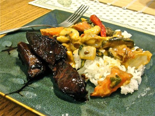 Boneless Asian-Style Country Ribs with Spicy Cashew Basil Coconut Curry
