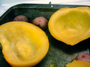 baked acorn squash and red potatoes