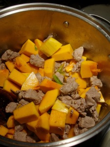 Add cubed squash to pork mixture.