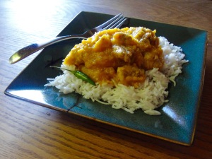 Pork and Pumpkin Stew served over basmati rice.